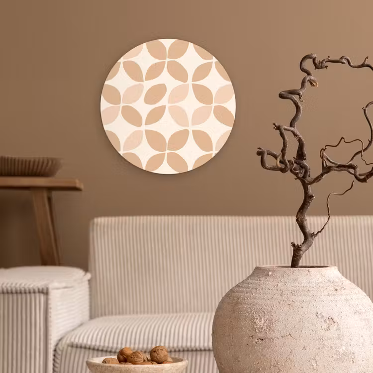 Glasbild Rund - Beige – Blätter – Minimalistisch – Muster — 2