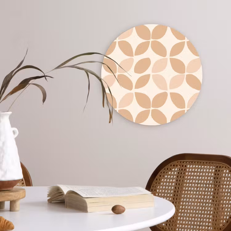 Glasbild Rund - Beige – Blätter – Minimalistisch – Muster — 4