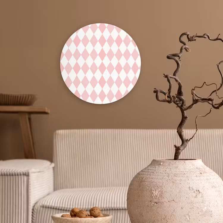 Glasbild Rund - Hellrosa – Karos – Geometrisch – Muster — 2