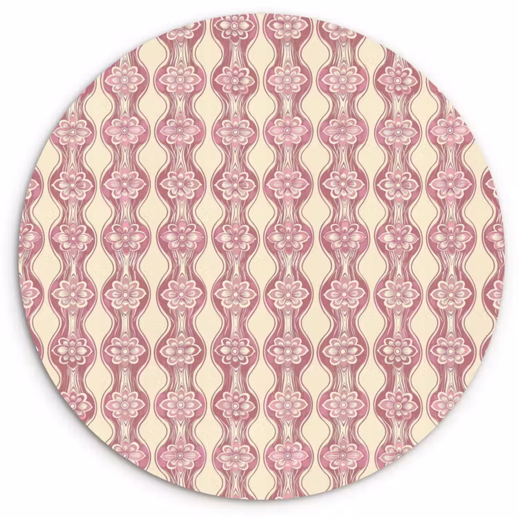Glasbild Rund - Lila-Rosa – Blumen – Retro – Muster — 1