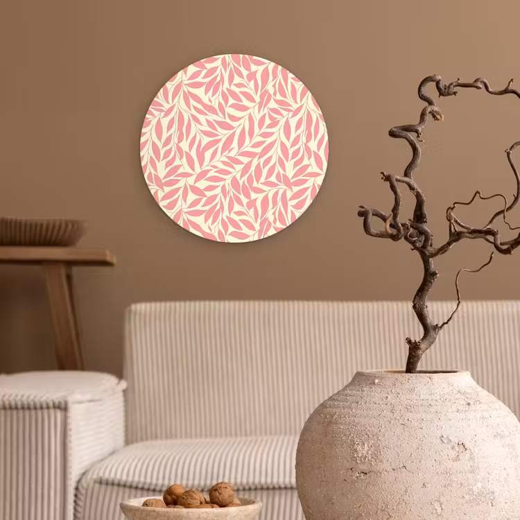 Glasbild Rund - Rosa – Blätter – Dynamisch – Muster — 2