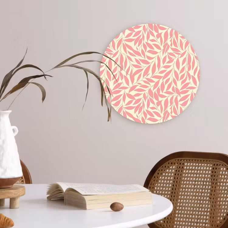Glasbild Rund - Rosa – Blätter – Dynamisch – Muster — 4
