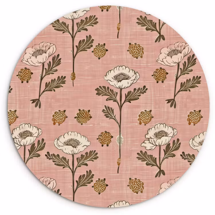 Glasbild Rund - Rosa – Blumen – Vintage – Textur — 1