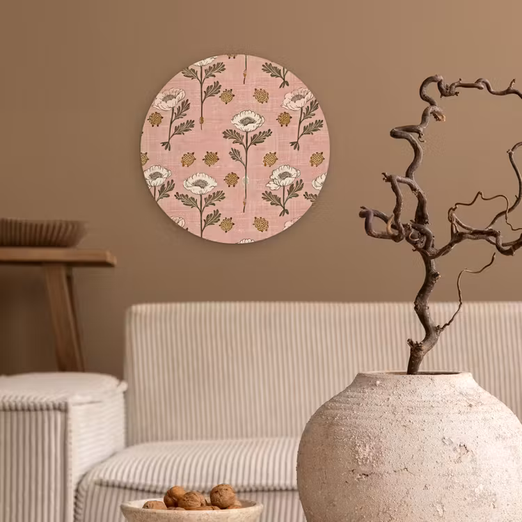 Glasbild Rund - Rosa – Blumen – Vintage – Textur — 2