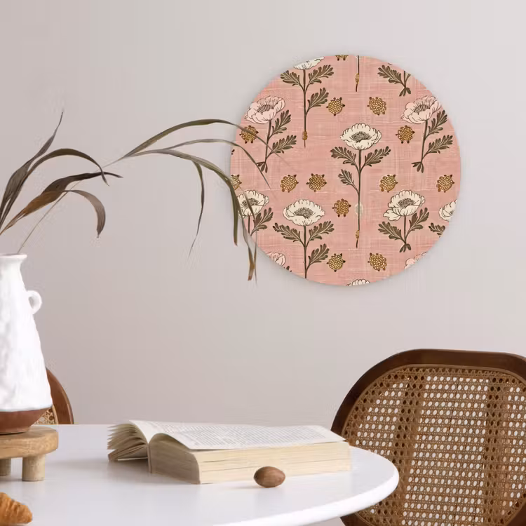 Glasbild Rund - Rosa – Blumen – Vintage – Textur — 4
