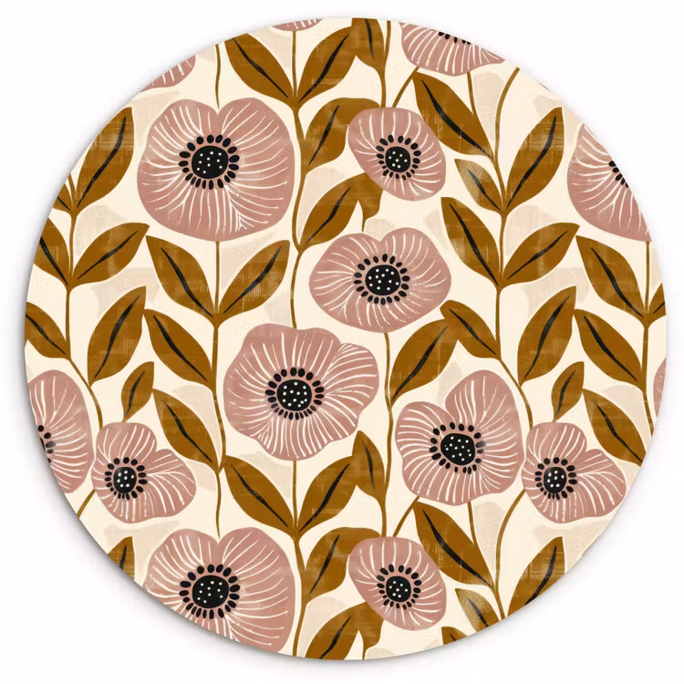 Glasbild Rund - Staubrosa – Blumen – Grafisch – Muster — 1