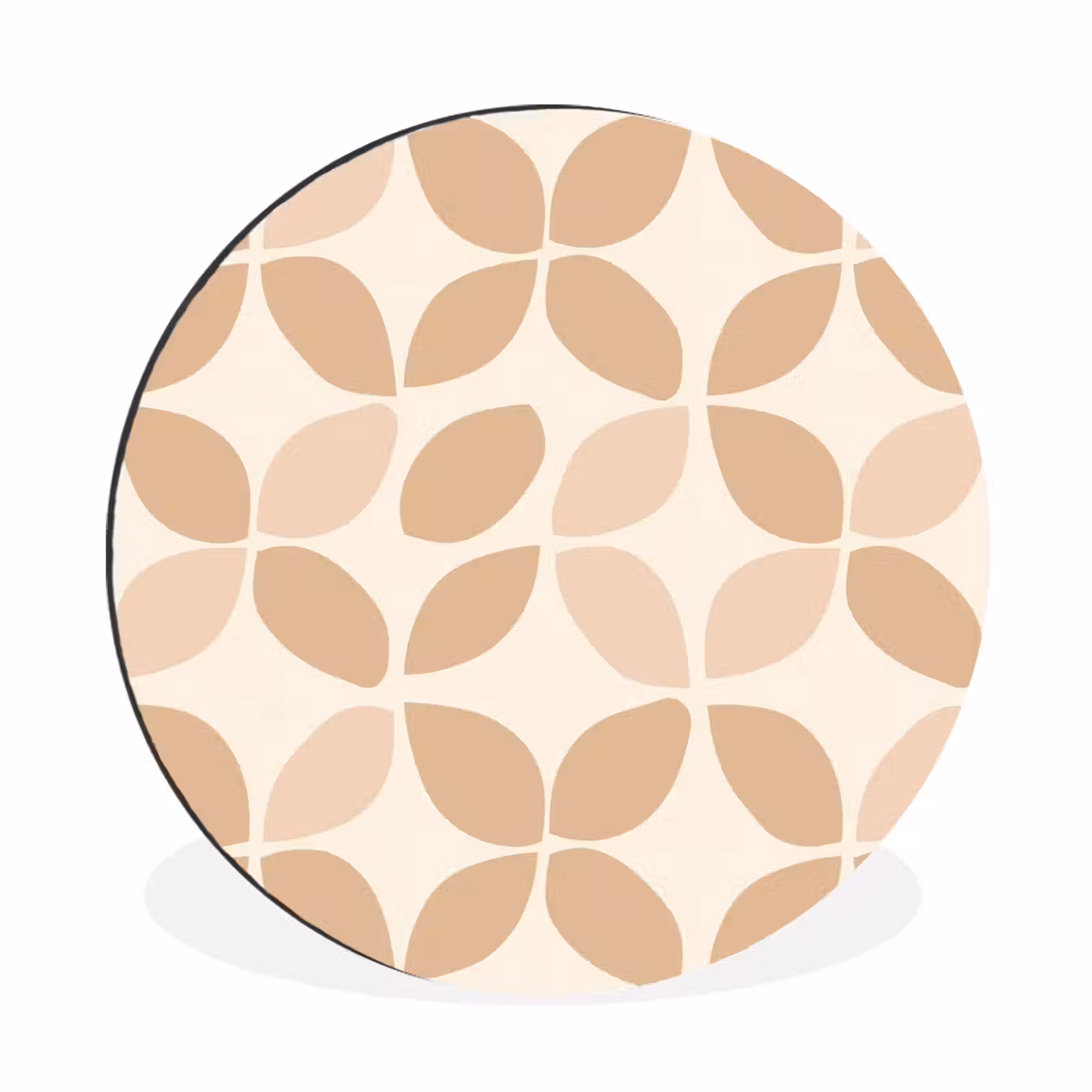 Alu-Dibond-Bild Rund - Beige – Blätter – Minimalistisch – Muster — 1