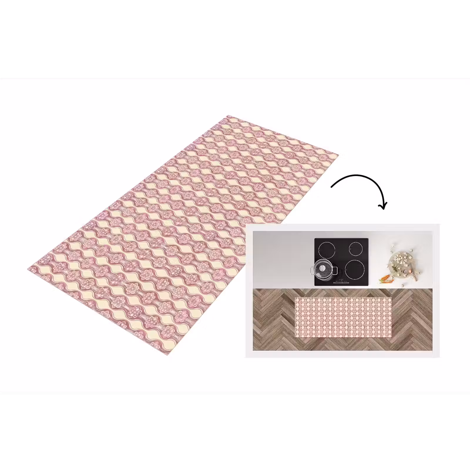 Küchenläufer - Lila-Rosa – Blumen – Retro – Muster — 1