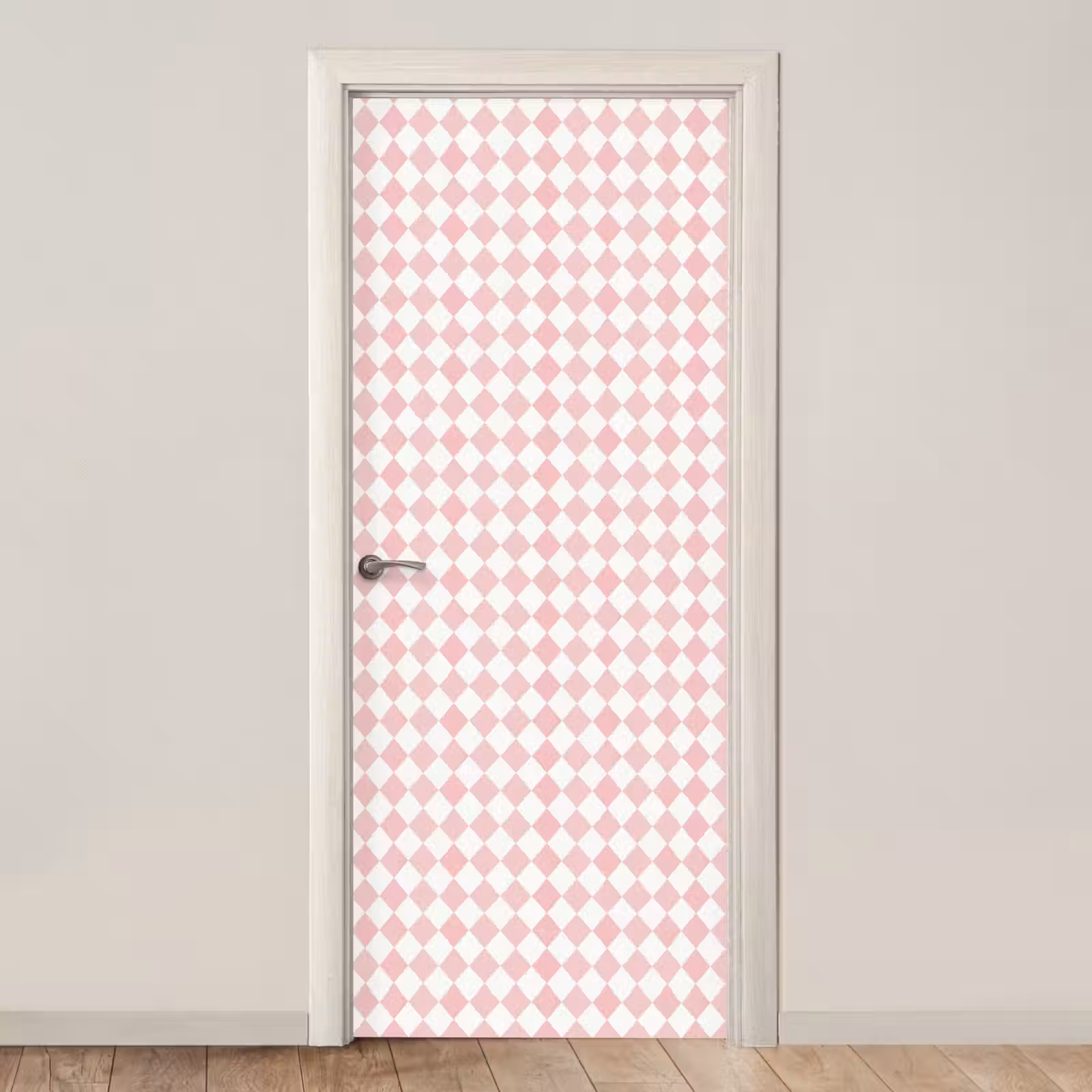 Türtapete - Hellrosa – Karos – Geometrisch – Muster — 1