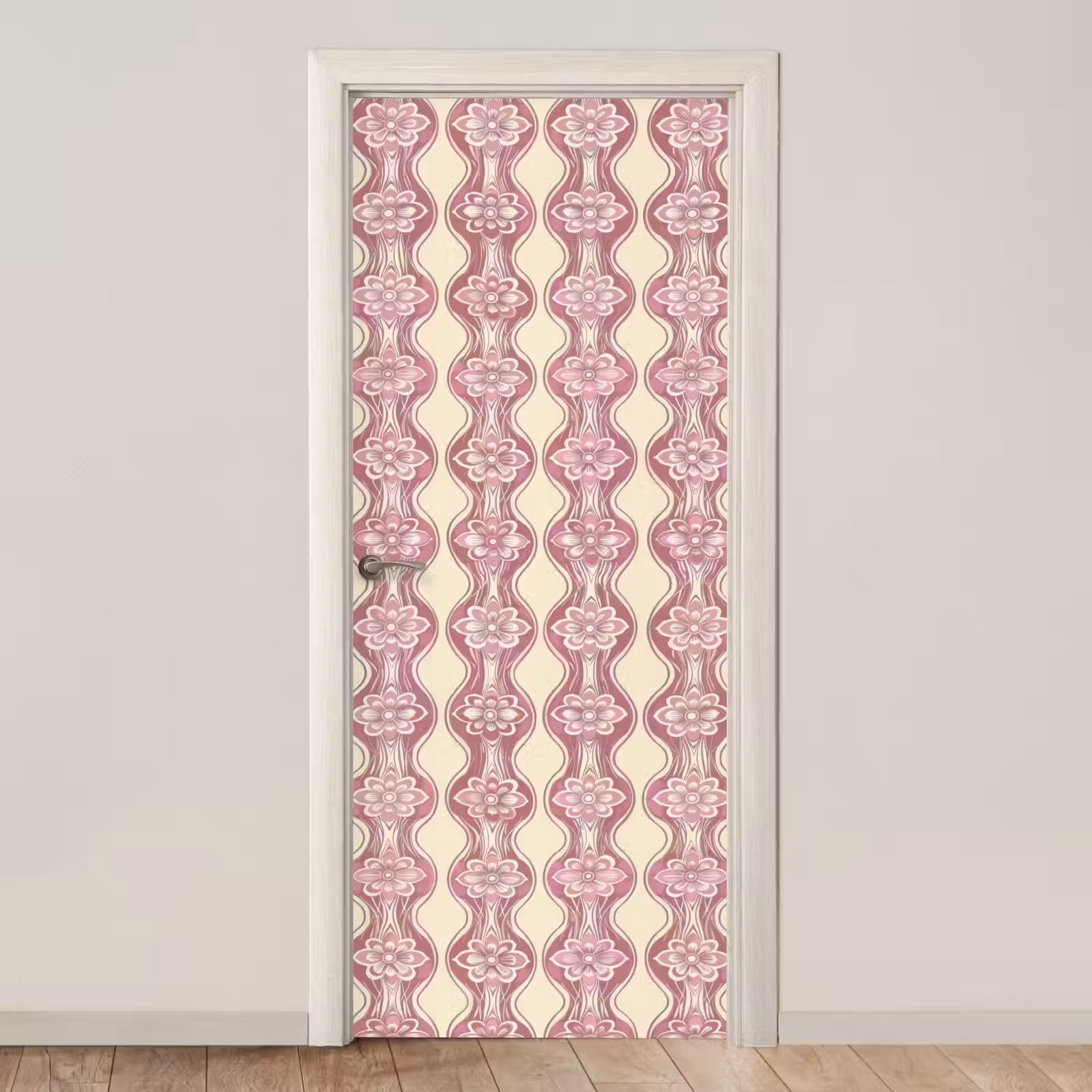 Türtapete - Lila-Rosa – Blumen – Retro – Muster — 1
