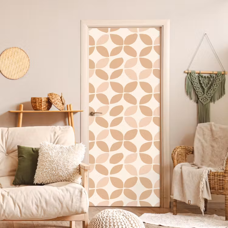 Türtapete - Beige – Blätter – Minimalistisch – Muster — 3