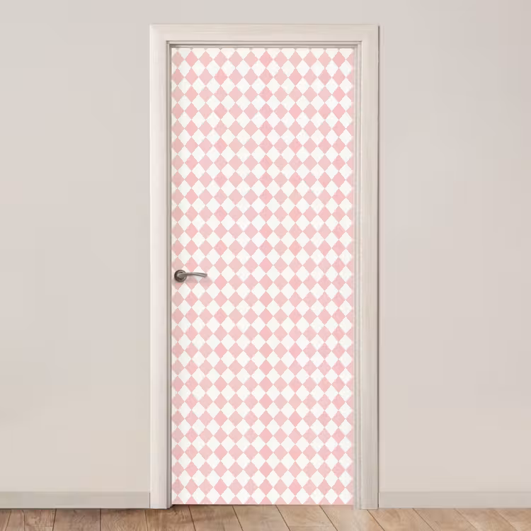 Türtapete - Hellrosa – Karos – Geometrisch – Muster — 1