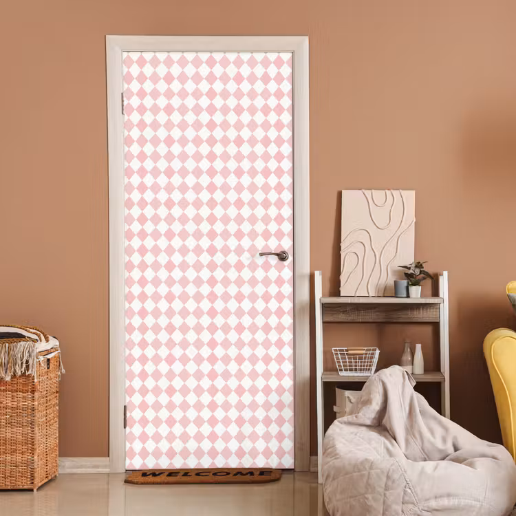 Türtapete - Hellrosa – Karos – Geometrisch – Muster — 2