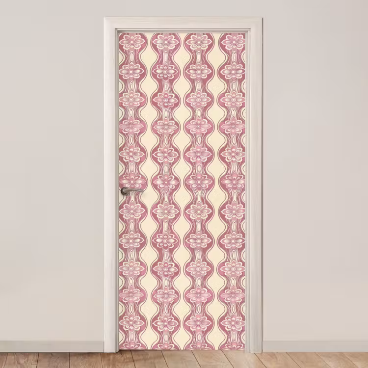Türtapete - Lila-Rosa – Blumen – Retro – Muster — 1