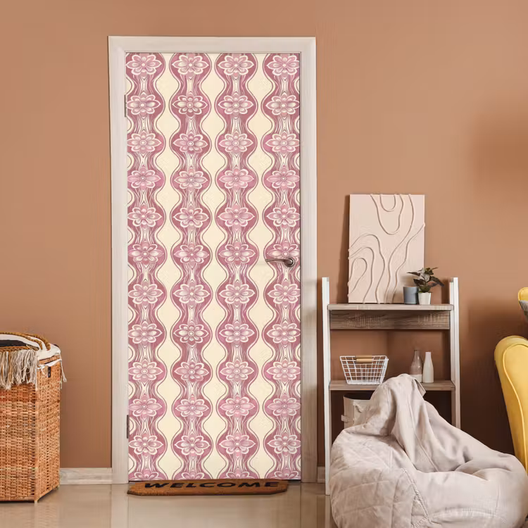 Türtapete - Lila-Rosa – Blumen – Retro – Muster — 2