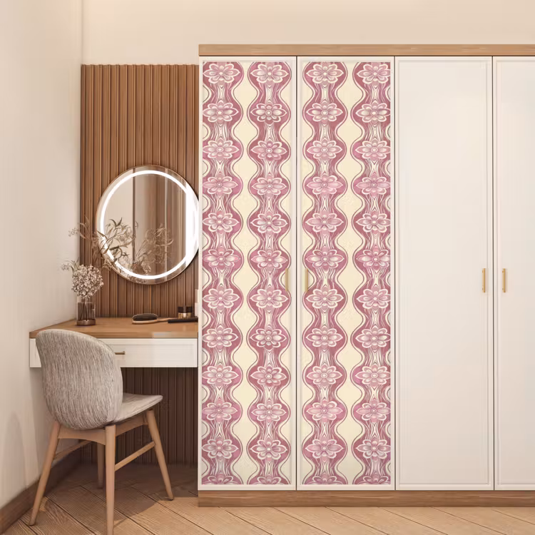 Türtapete - Lila-Rosa – Blumen – Retro – Muster — 4