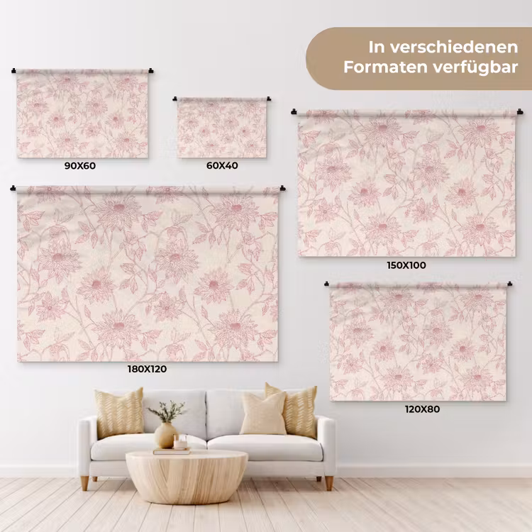 Wandteppich - Altrosa – Dahlien – Strichzeichnung – Schnittmuster — 8