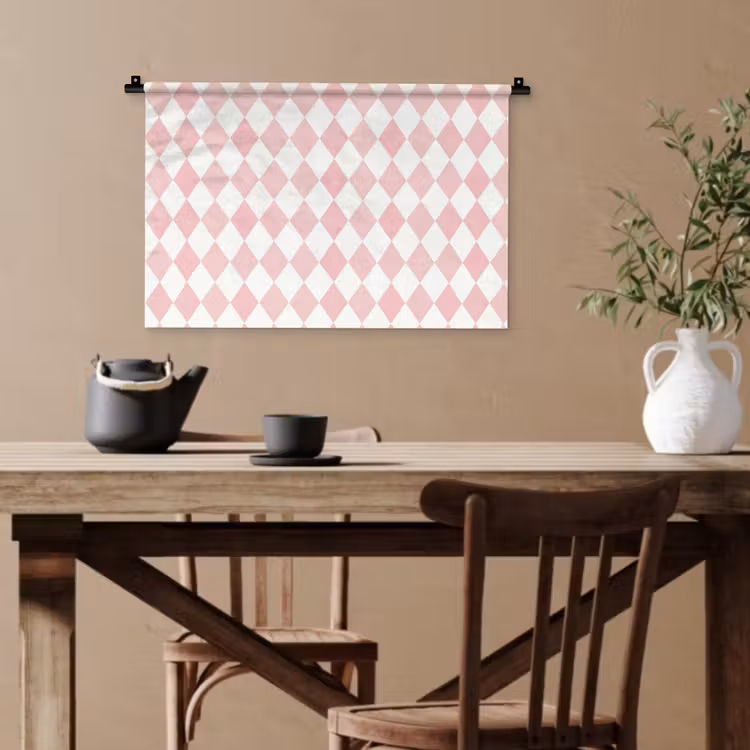 Wandteppich - Hellrosa – Karos – Geometrisch – Muster — 3