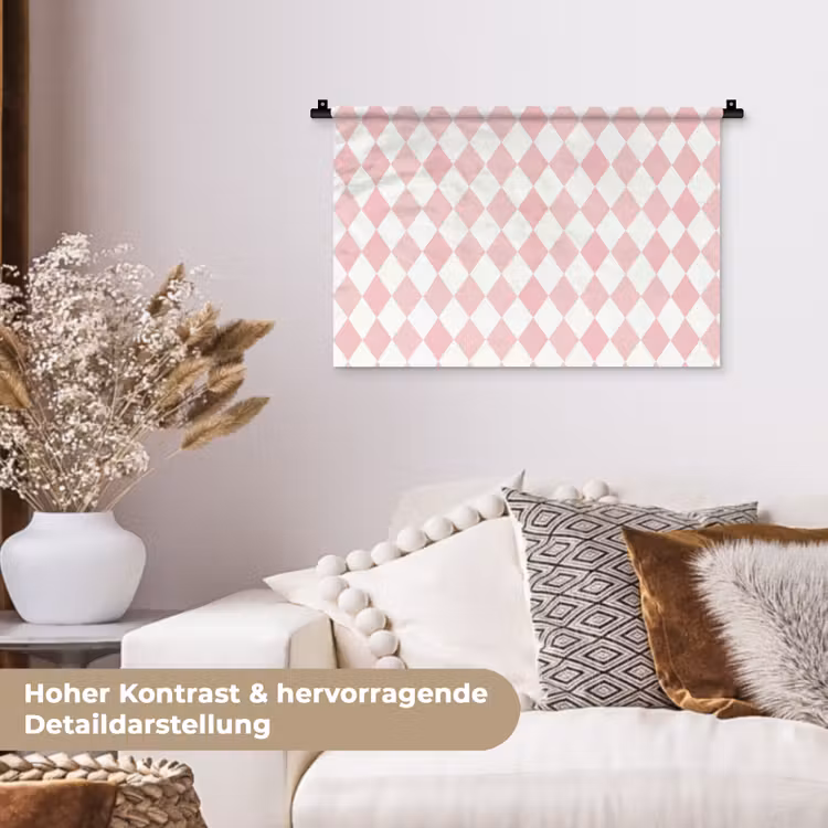 Wandteppich - Hellrosa – Karos – Geometrisch – Muster — 6