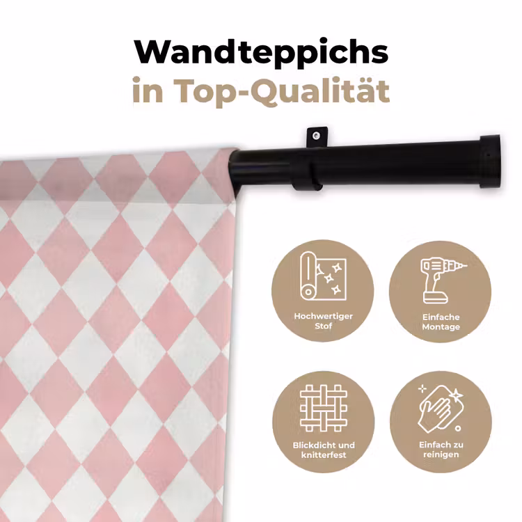 Wandteppich - Hellrosa – Karos – Geometrisch – Muster — 7