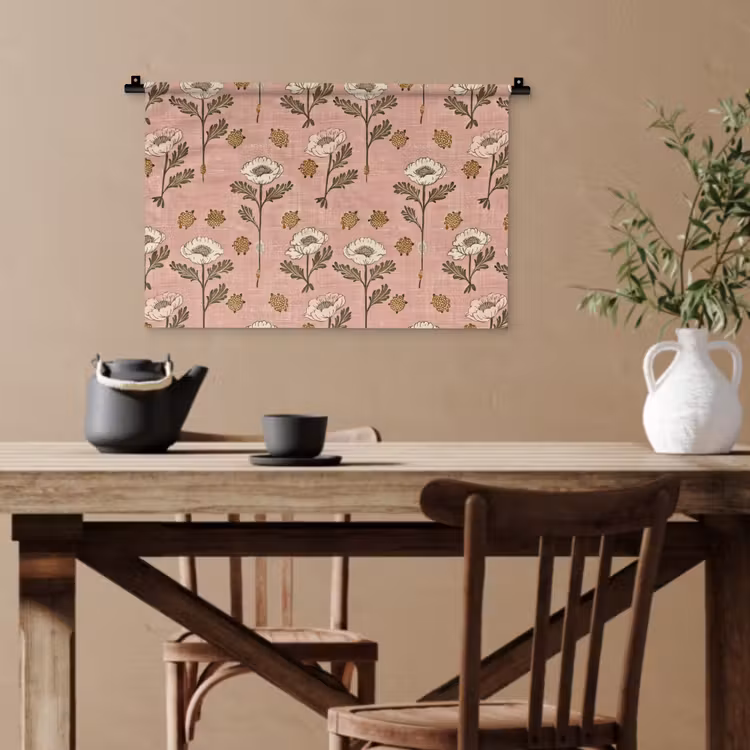 Wandteppich - Rosa – Blumen – Vintage – Textur — 3