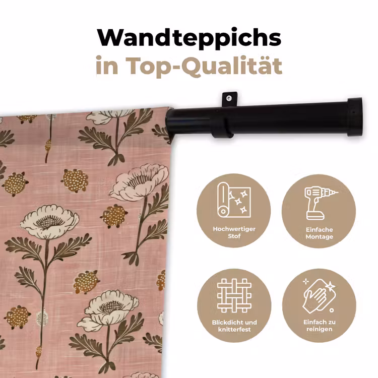 Wandteppich - Rosa – Blumen – Vintage – Textur — 7