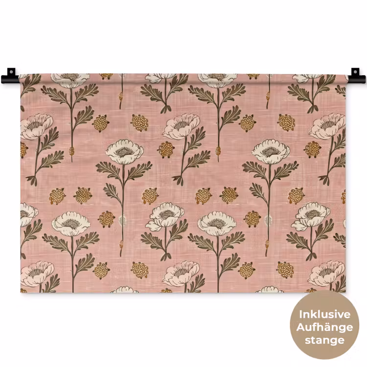 Wandteppich - Rosa – Blumen – Vintage – Textur — 9