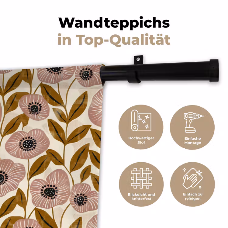 Wandteppich - Staubrosa – Blumen – Grafisch – Muster — 7