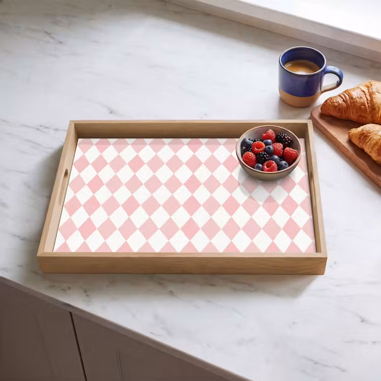 Tablett - Hellrosa – Karos – Geometrisch – Muster — 4