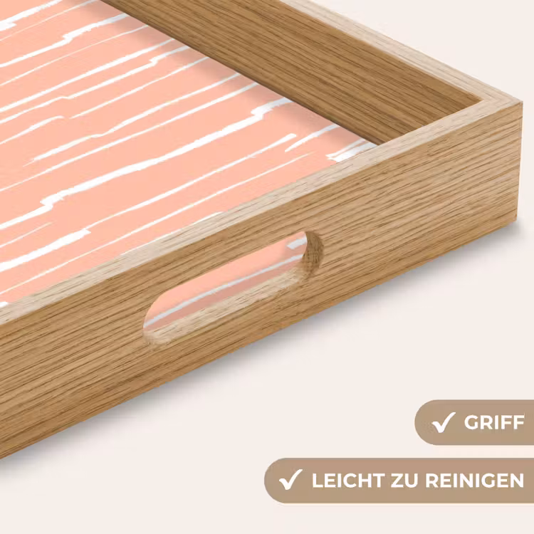 Tablett - Lachsrosa – Streifen – Handgezeichnet – Muster — 5