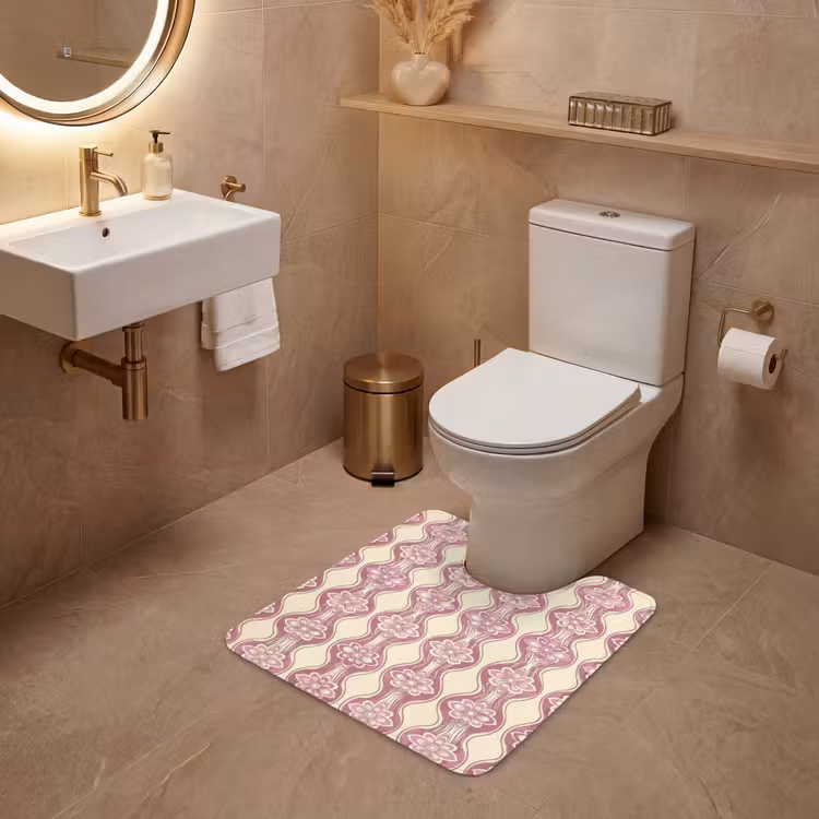 WC Vorleger - Lila-Rosa – Blumen – Retro – Muster — 4