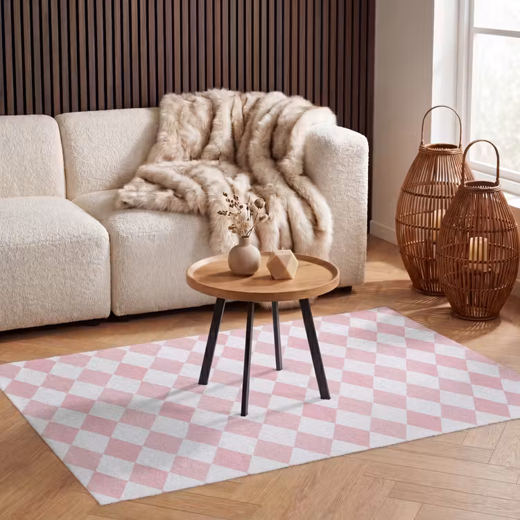 Teppich - Hellrosa – Karos – Geometrisch – Muster — 3