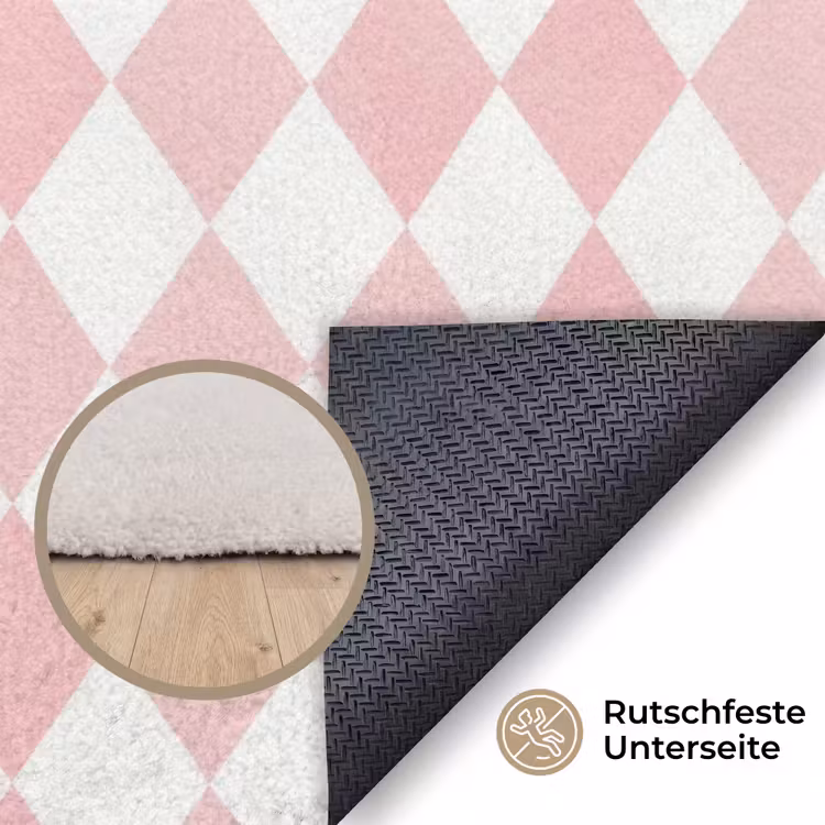Teppich - Hellrosa – Karos – Geometrisch – Muster — 4