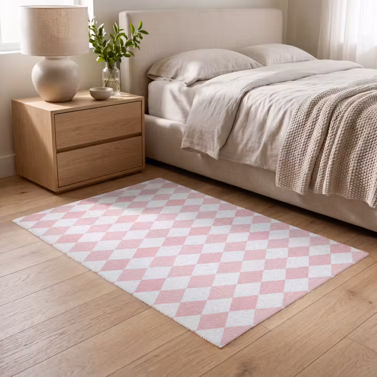 Teppich - Hellrosa – Karos – Geometrisch – Muster — 5