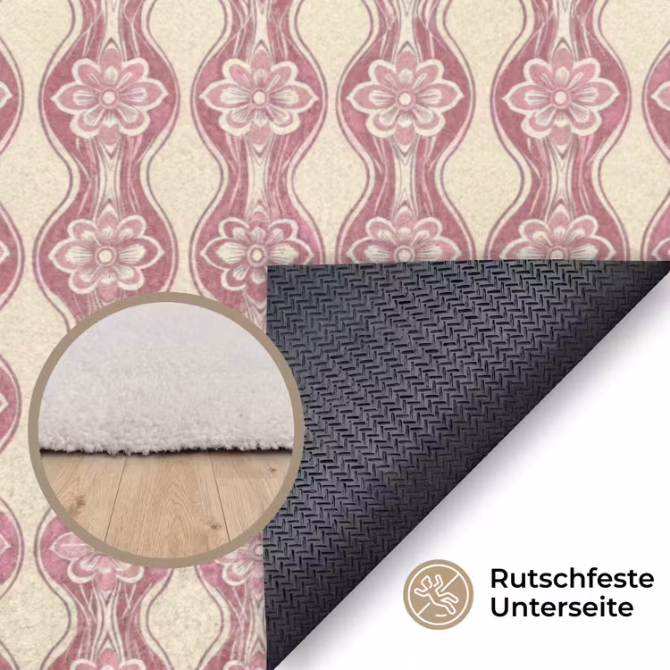 Teppich - Lila-Rosa – Blumen – Retro – Muster — 4