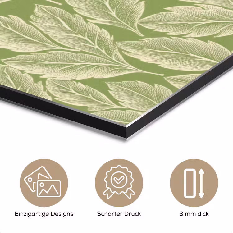 Alu-Dibond-Bild - Grün – Botanisch – Blätter – Vintage – Muster — 7
