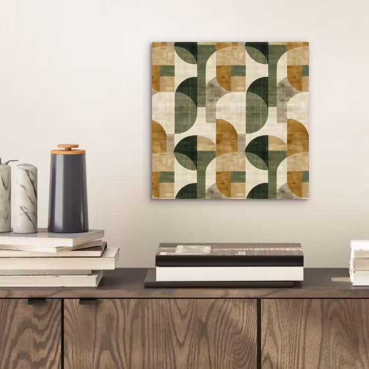 Alu-Dibond-Bild - Olivgrün – Geometrisch – Abstrakt – Mid-Century – Leinen – Muster — 2