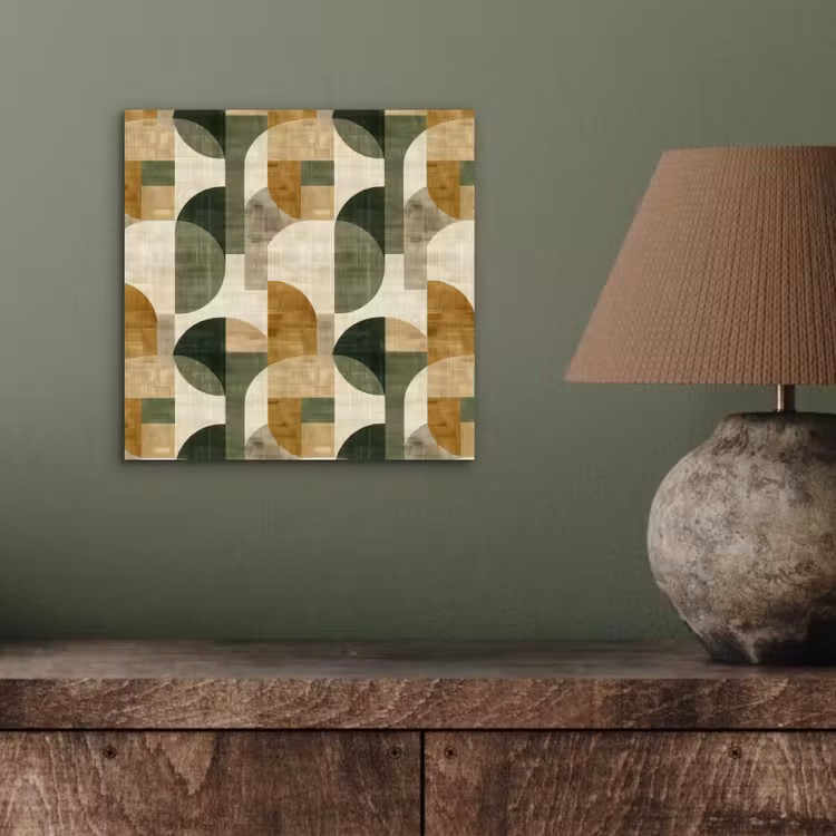 Alu-Dibond-Bild - Olivgrün – Geometrisch – Abstrakt – Mid-Century – Leinen – Muster — 3