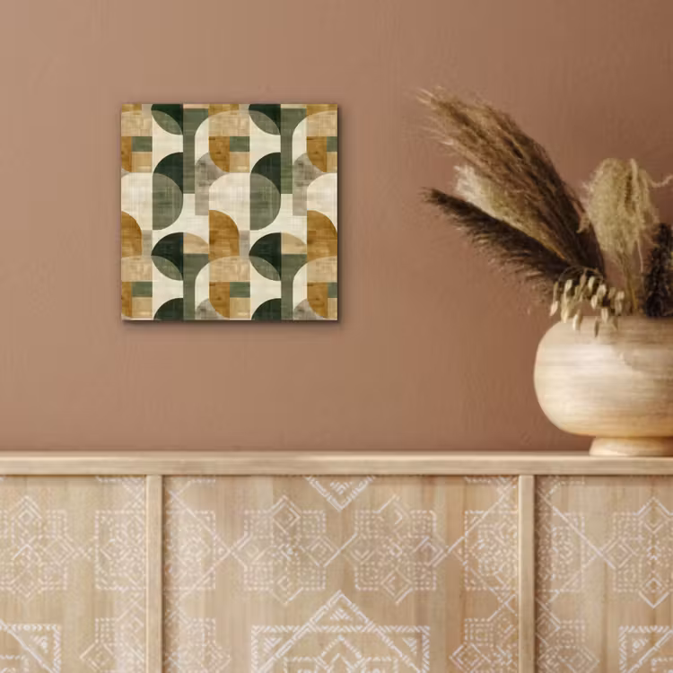 Alu-Dibond-Bild - Olivgrün – Geometrisch – Abstrakt – Mid-Century – Leinen – Muster — 5