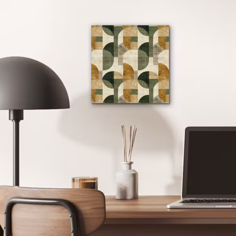 Alu-Dibond-Bild - Olivgrün – Geometrisch – Abstrakt – Mid-Century – Leinen – Muster — 6