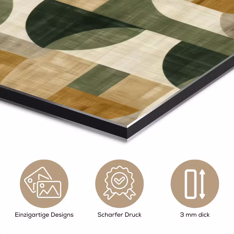 Alu-Dibond-Bild - Olivgrün – Geometrisch – Abstrakt – Mid-Century – Leinen – Muster — 7