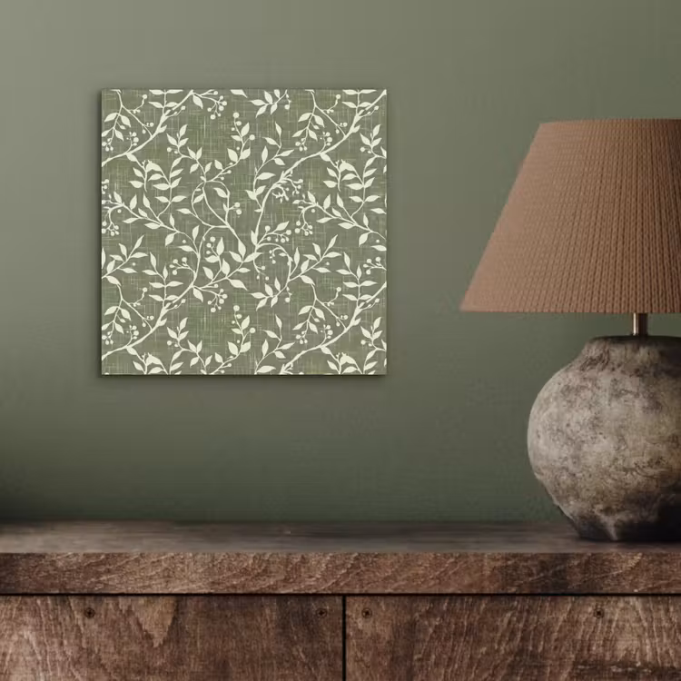 Alu-Dibond-Bild - Salbeigrün – Botanisch – Zweige – Beeren – Leinen – Muster — 3