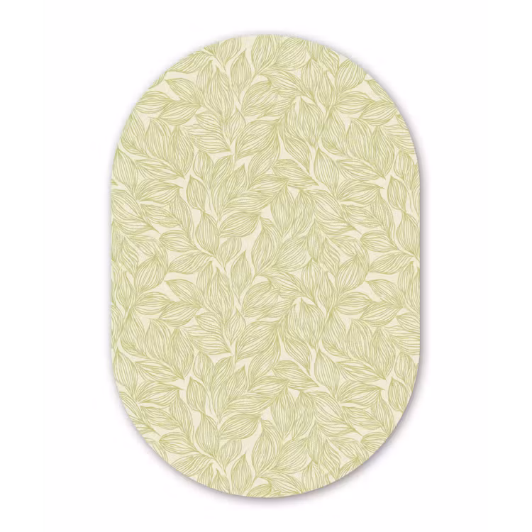 Alu-Dibond-Bild Oval - Salbeigrün – Botanisch – Blätter – Handgezeichnet – Muster — 1
