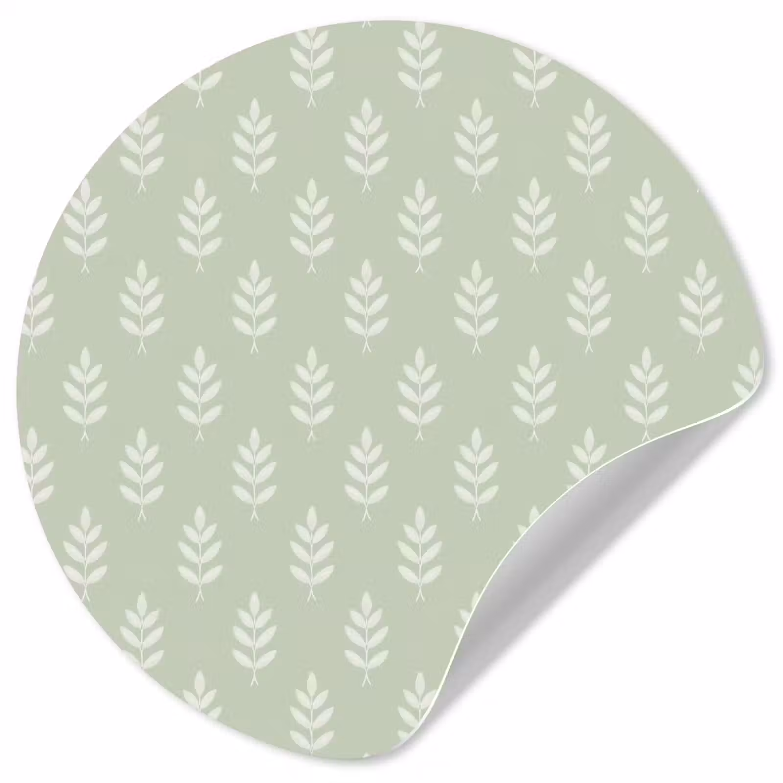 Runde Tapete - Salbeigrün – Botanisch – Zweige – Minimalistisch – Muster — 1
