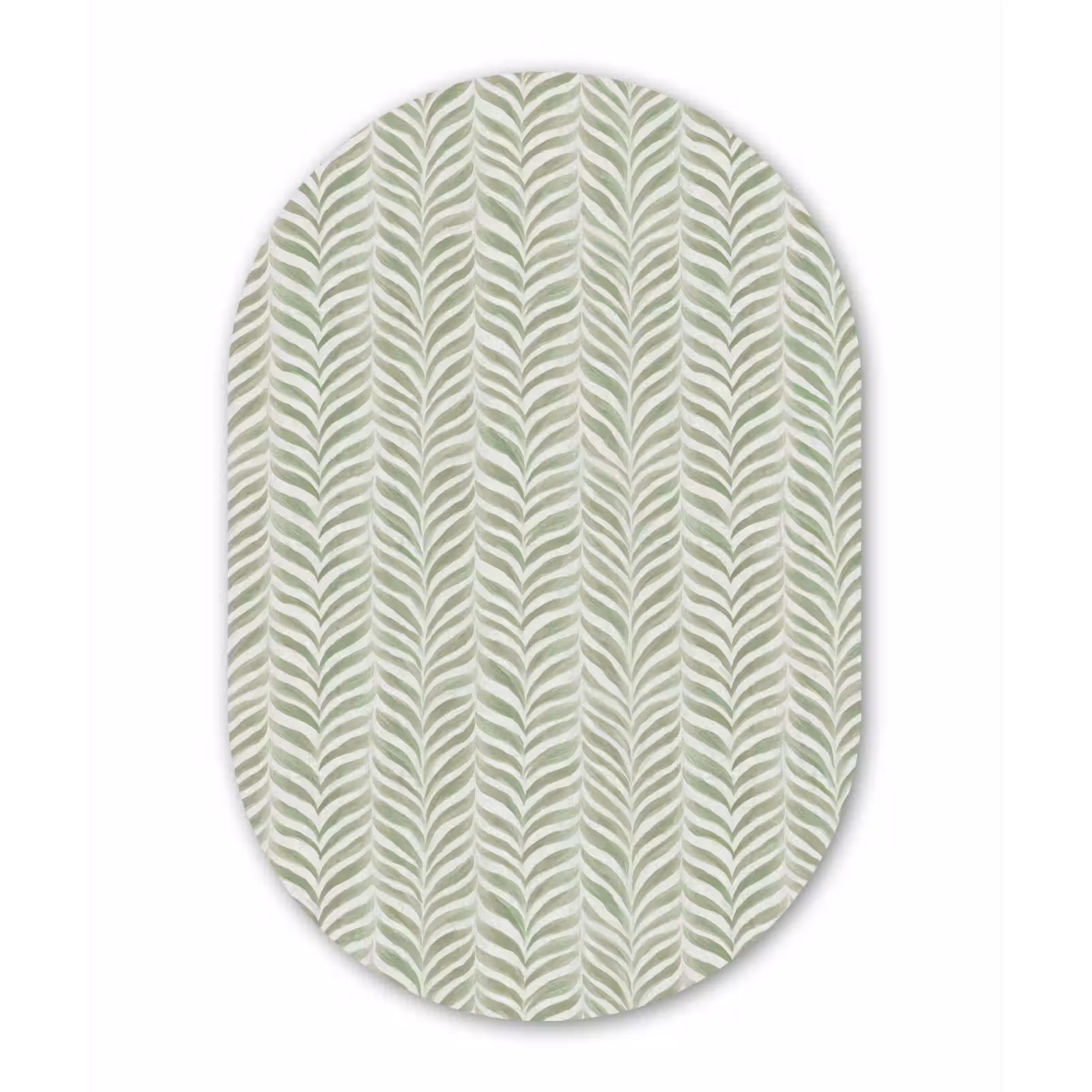 Alu-Dibond-Bild Oval - Salbeigrün – Fischgrätmuster – Organisch – Pinselstriche – Muster — 1