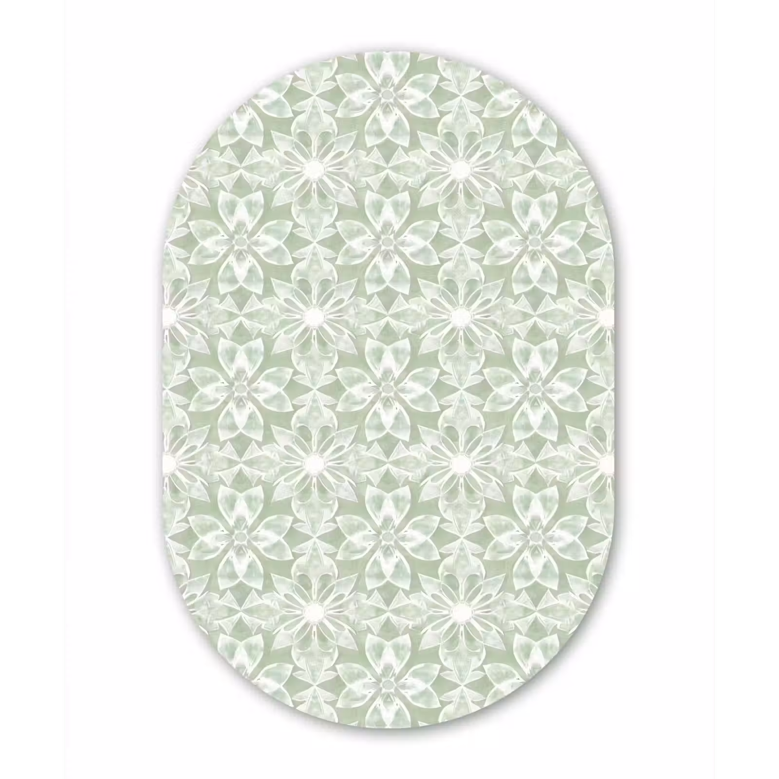 Alu-Dibond-Bild Oval - Salbeigrün – Symmetrisch – Mandala – Ornament – Muster — 1