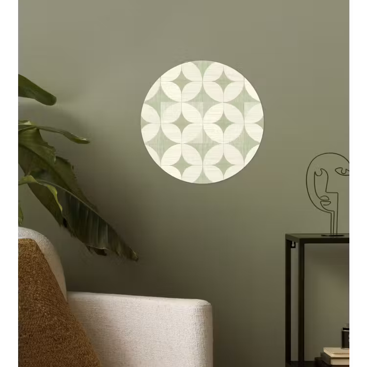 Runde Tapete - Salbeigrün – Geometrisch – Retro – Mid-Century – Muster — 3