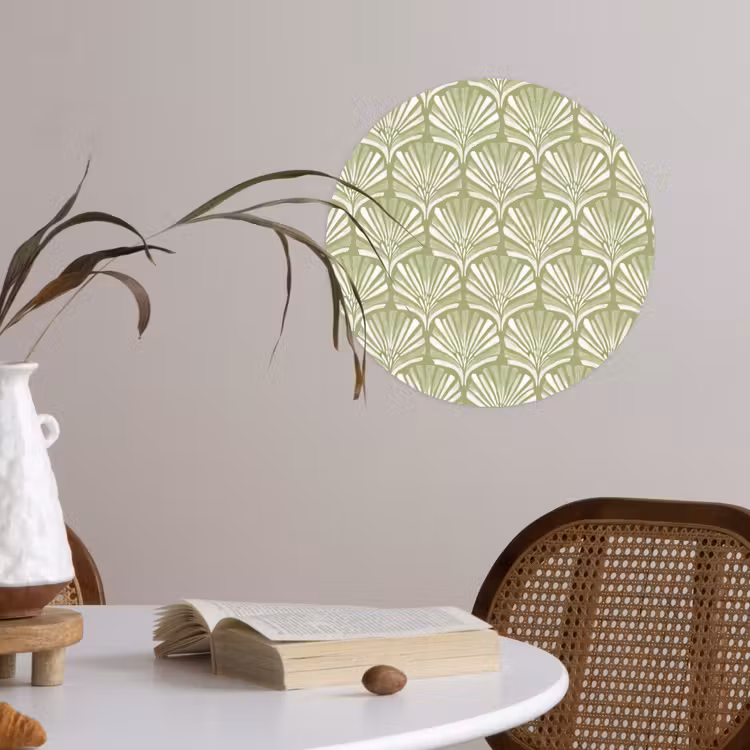 Runde Tapete - Salbeigrün – Ginkgo Biloba – Fächer – Muster — 4