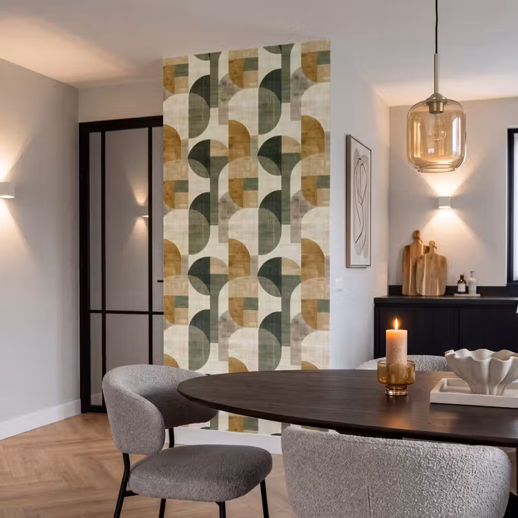 Tapete - Olivgrün – Geometrisch – Abstrakt – Mid-Century – Leinen – Muster — 5