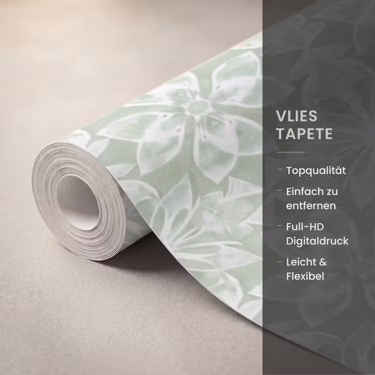 Tapete - Salbeigrün – Symmetrisch – Mandala – Ornament – Muster — 3
